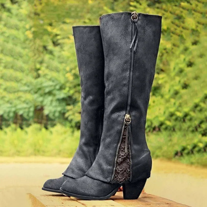 Rocío | botas camperas hasta la rodilla con panel de encaje
