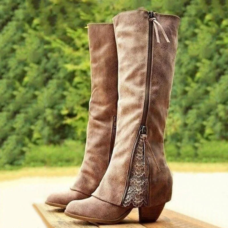 Rocío | botas camperas hasta la rodilla con panel de encaje