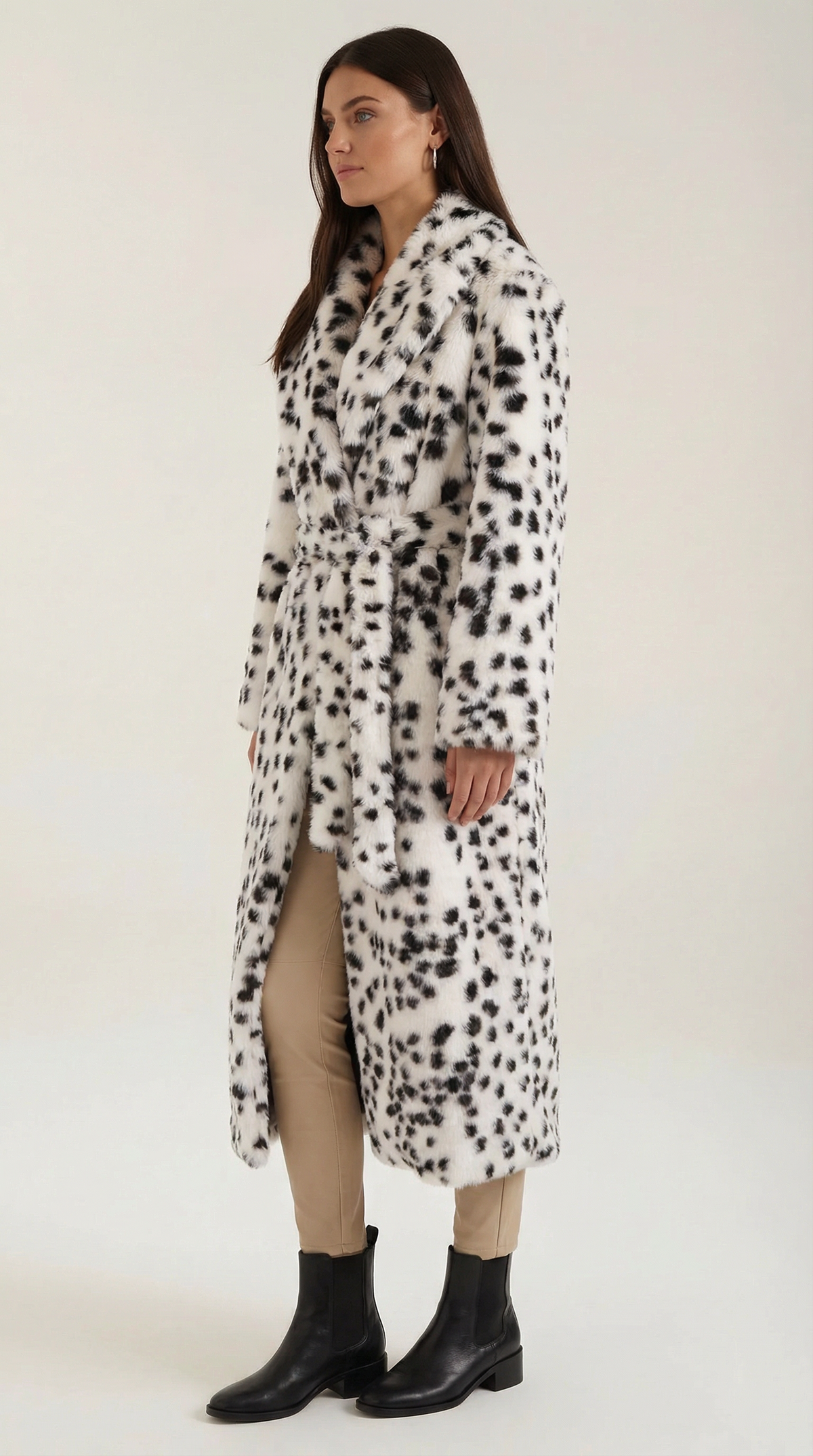 Yolanda | chaqueta larga con estampado de leopardo de nieve y cuello grande