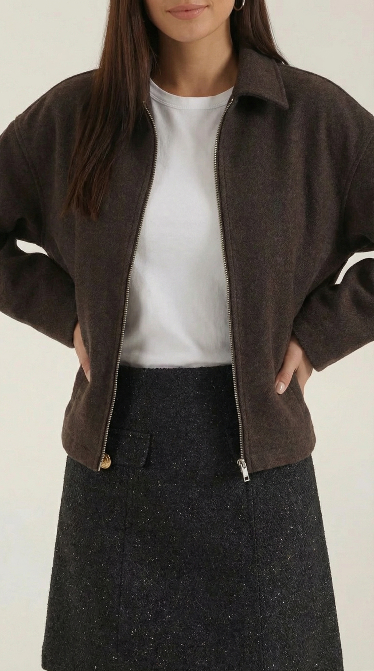 Eva | chaqueta con cremallera frontal continua y cuello clásico