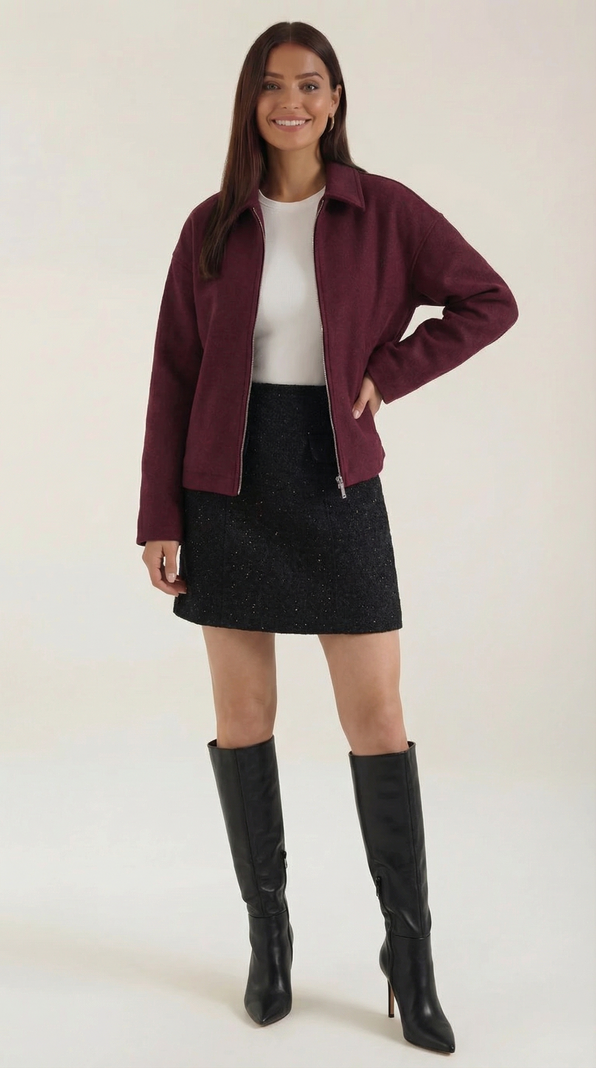 Eva | chaqueta con cremallera frontal continua y cuello clásico